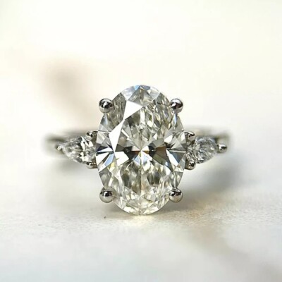 3.55Ct Oval Cut Moissanite Three-Stone Engagement Ring 14K White Gold Plated