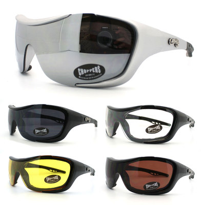 Chopper's Goggle Shield Warp Around Padded Motorcycle Sunglasses New (6 Colors)