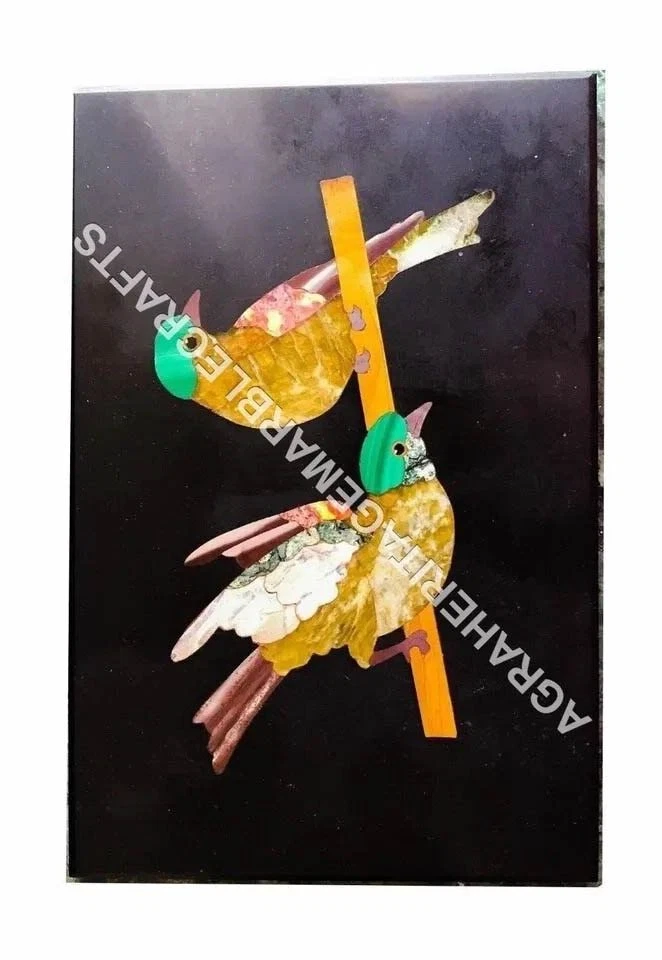 18"x12" Black Marble Coffee Center Outdoor Table Top Bird Inlay Patio Decor E497 - Image 2 of 4