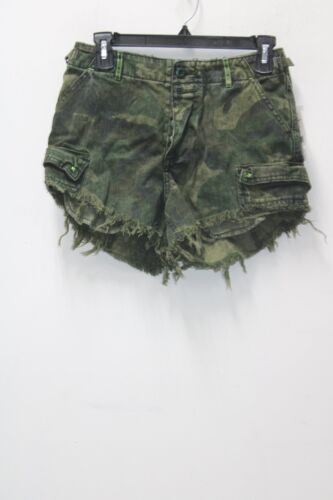Free People Women's Commander Cutoff Camo Shorts, Khaki Combo, Print, Green, 0 - 第 1/6 張圖片