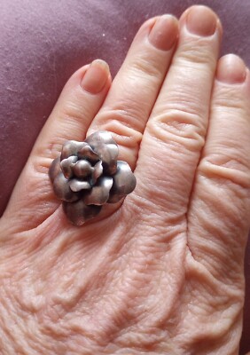 Vintage Kunsthandwerk 950 gestempelt Sterlingsilber Handarbeit Blütenblätter Blume Ring Größe 6,5
