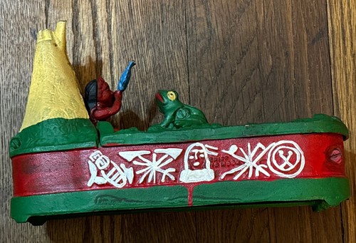 Vintage Chief Big Moon Cast Iron Mechanical Coin Bank - Sharp Colors - Working - Picture 11 of 18