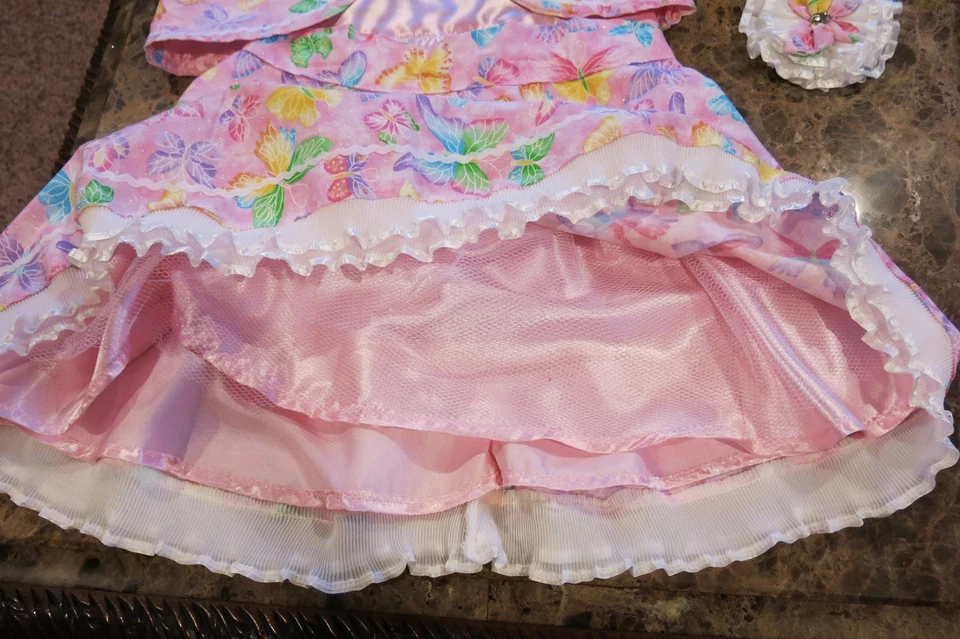 Conjunto de 4 piezas chaleco falda mariposas brillantes rosa a medida algodón niña grande Foto 3 de 4