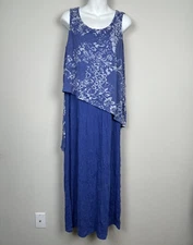 Habitat Women’s Maxi Dress Blue White Cottagecore Side Slit Size Small