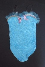 NWOT COPEN BLUE LEOTARD JAZZ BALLET BUBBLE LACE ROSE RUFFLE CHILD sz tot XSC