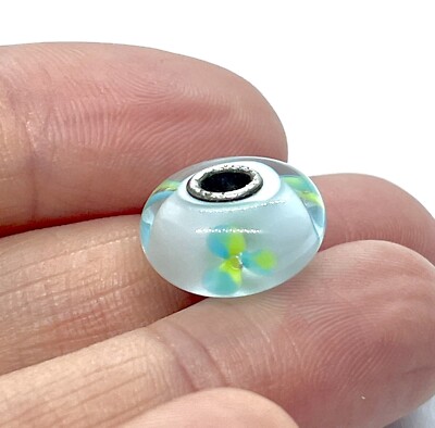 Vintage Sterling Silver Blue White Yellow Flower LAA Signed Trollbead 