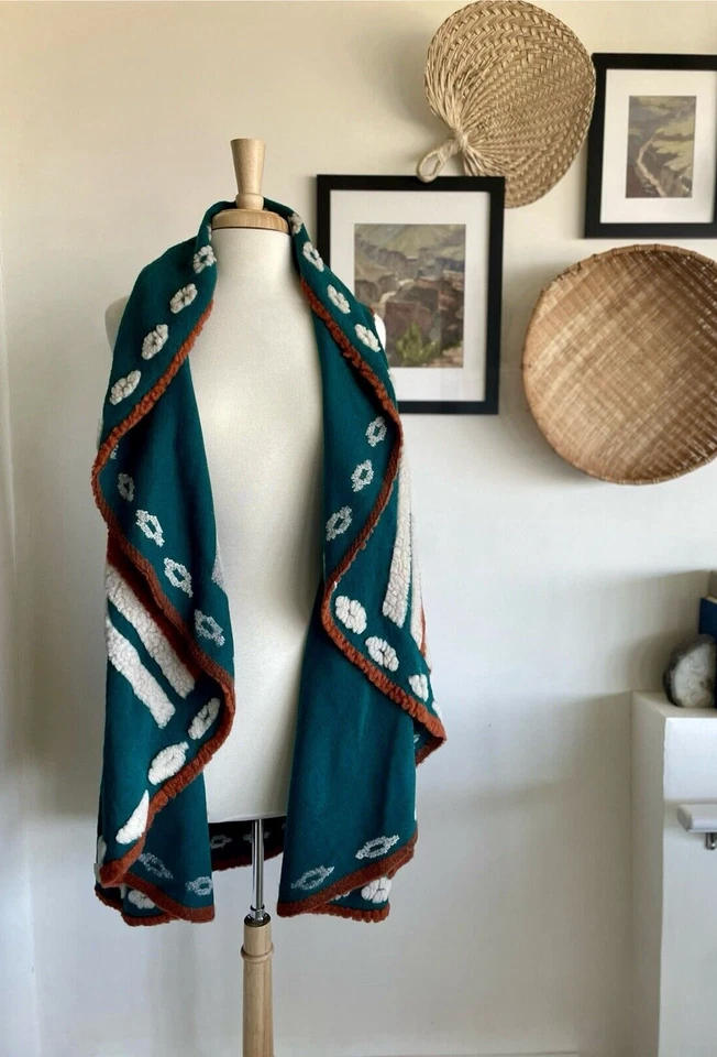 Ryan Michael Western Thunderbird Chal Chaleco Poncho Lana Santa Fe Verde azulado Talla Única Foto 2 de 4