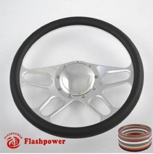 15.5 Billet Steering Wheel Black Half Wrap Buick Chevy Ford Mopar Gto