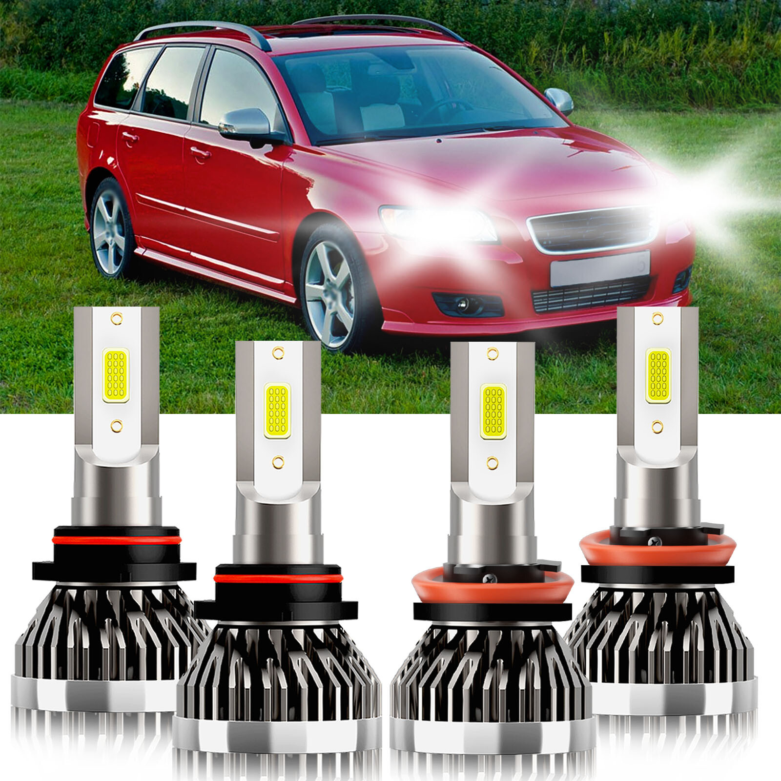 For Volvo V50 2005-2011 4x LED Headlight High Low Beam Kit Bulbs 9005 H11 6000K