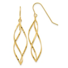 Real 14kt Yellow Gold Twisted Dangle Earrings