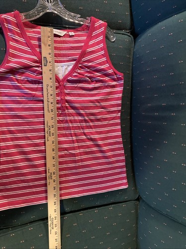 Great northwest S Henley tank top V-neck gathered Modest neckline pink striped - Picture 13 of 16