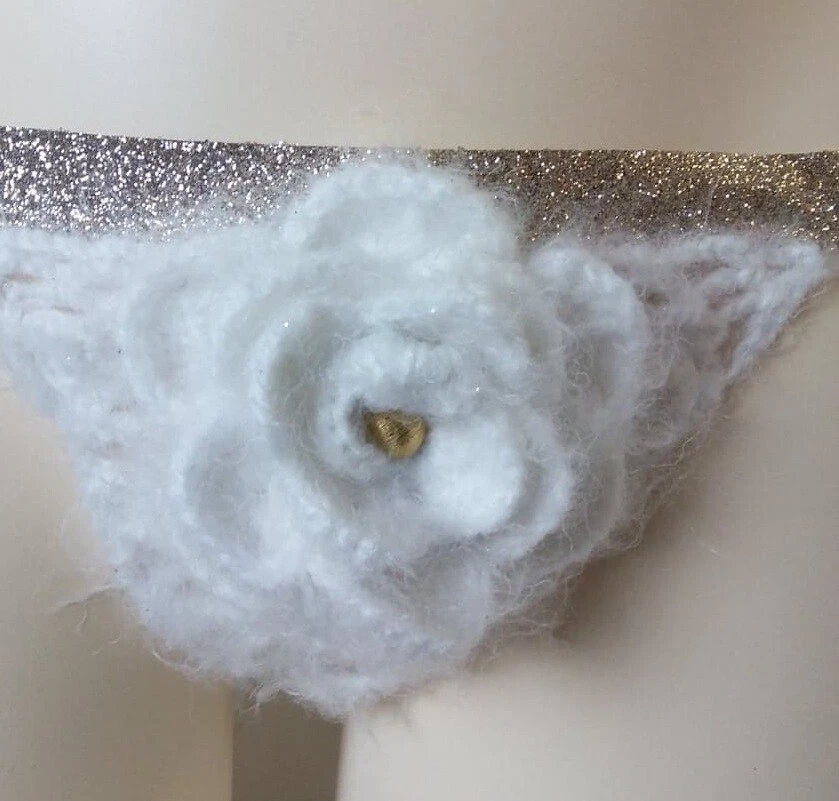 Bragas florales blancas y doradas de alta costura de encaje nupcial hechas a pedido XS-XXXL Foto 3 de 4