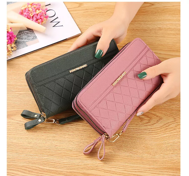 Wallet for Women Double Zipper Wallet Large Capacity Long Purse Clutch  Wristlet