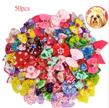 50pcs  Assorted PET SHOW Pet Bow Bands For Doll Dog Cat Hair Grooming Color
