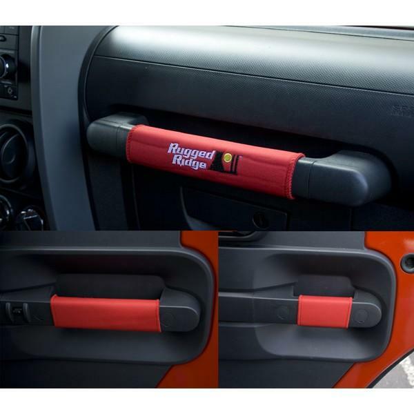 Poignées d'accès Jeep Wrangler JKU rouge pour éviter les chutes et glissades