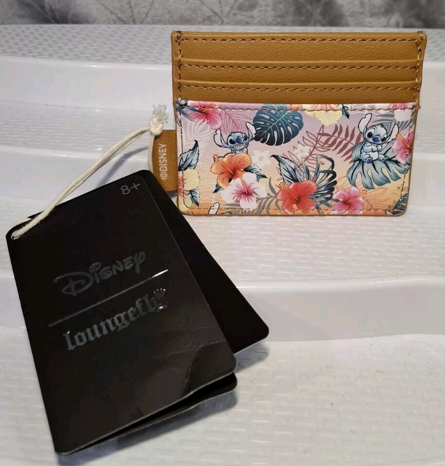 Loungefly Disney Stitch Wallet Cardholder Tropical Leaves Floral Card Holder New