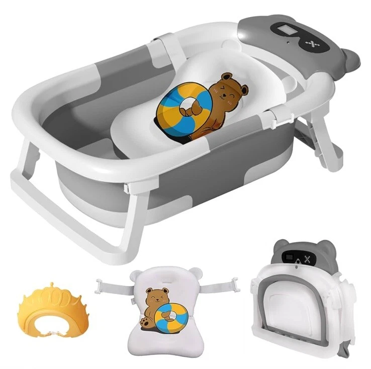 LiveGo Collapsable Folding BABY BATH Cushion & Temperature Monitor Grey NEW