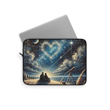 Starry Heart and Telescope Laptop Sleeve, Romantic Astronomy Case for Stargazers
