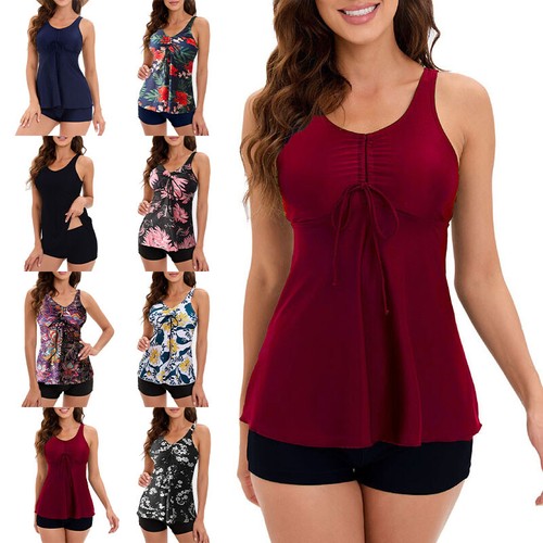 Plus Size Womens Tankini Shorts Set Swimming Costume Ladies Swimwear Swimsuit