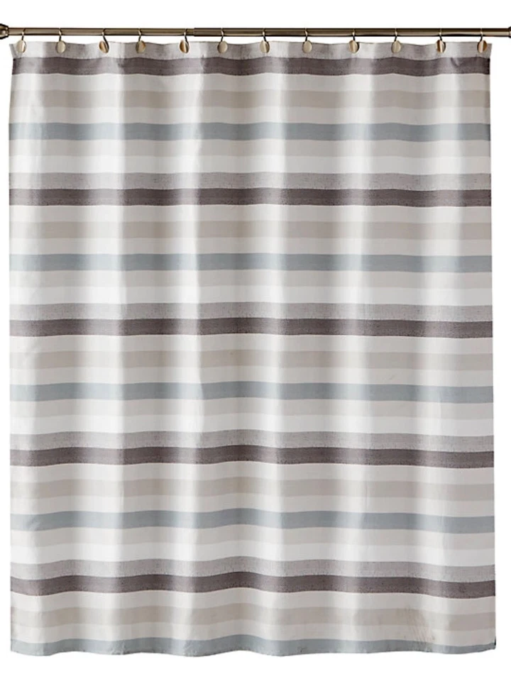 Cortina de ducha de tela a rayas grises y azules SKL Saturday Knight - Nueva Foto 2 de 3