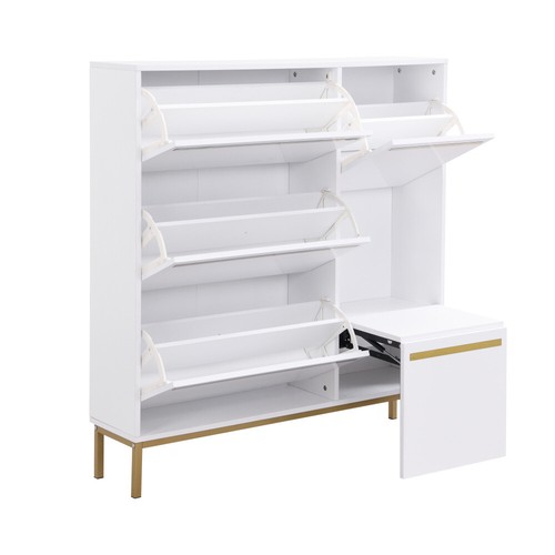 Schuhschrank mit Schuhwechselhocker, Dreifach Klappbarem Schuhregal und Stauraum - Bild 17 von 24