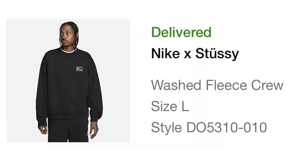 Nike x Stussy Washed Fleece Crew Neck Black Size Large | eBay