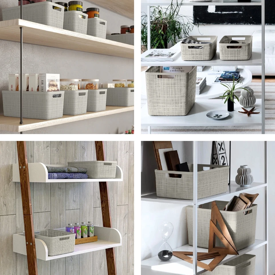 Cesta de almacenamiento grande de plástico beige Curver Yute Foto 4 de 4