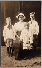 Mother w/ 3 Young Boys RPPC Real Photo Postcard C732