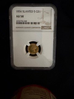 1856 U.S. $1 Gold Indian Princess Dollar NGC AU58 Slanted 5