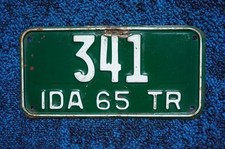 1965 Idaho Trailer License Plate # 341