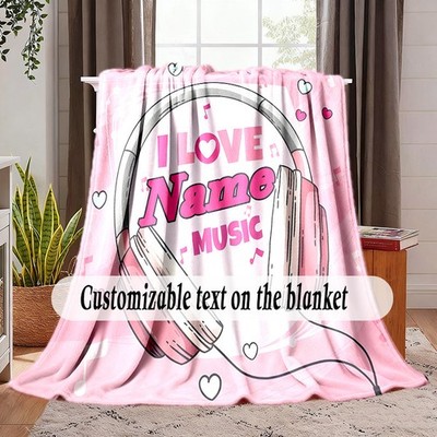 Custom Flannel Blanket Featuring K-Pop Music, Personalized with Your Name, Per