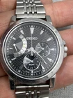 Vintage Seiko Day Date Black Dial 39mm Quartz Watch 5Y66-0AA0