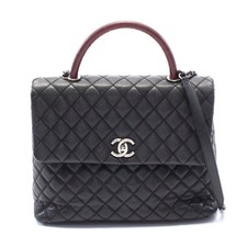 Chanel Matelasse Coco Handle Handbag Exotic Leather Women Black One Size
