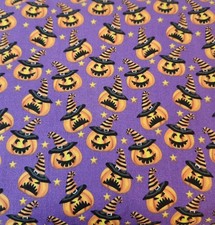 Pumpkins on Purple Cotton Halloween Fabric by the HALF Yard