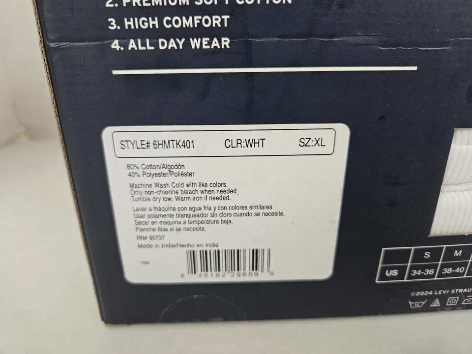 Pack de 4 chalecos Levi's Tanks para hombre talla XL blancos acanalados premium camisetas interiores Foto 4 de 4