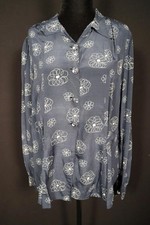 VINTAGE FRENCH 1960'S DARK BLUE PLUS SIZE FINE SILK PRINT BLOUSE 44" BUST