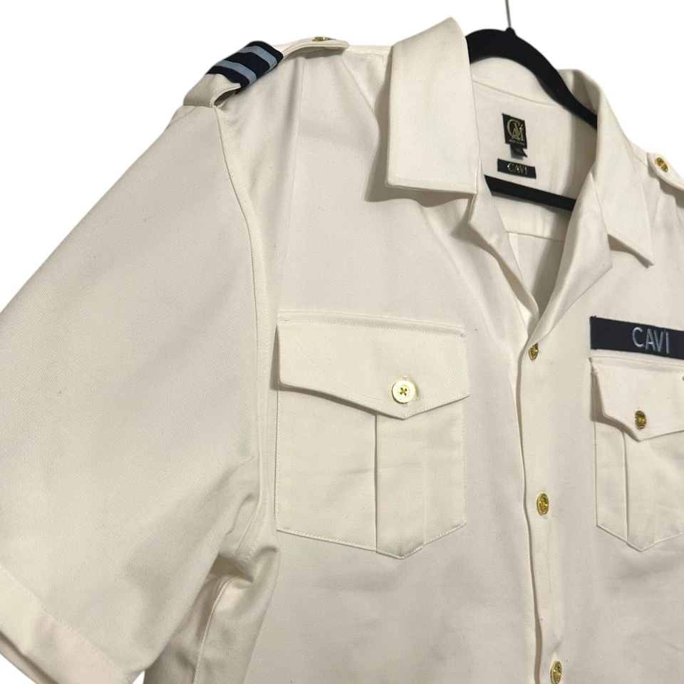 CAVI Military Style Shirt Short Sleeve White Gold Blue Size 2XL - Image 3 of 4