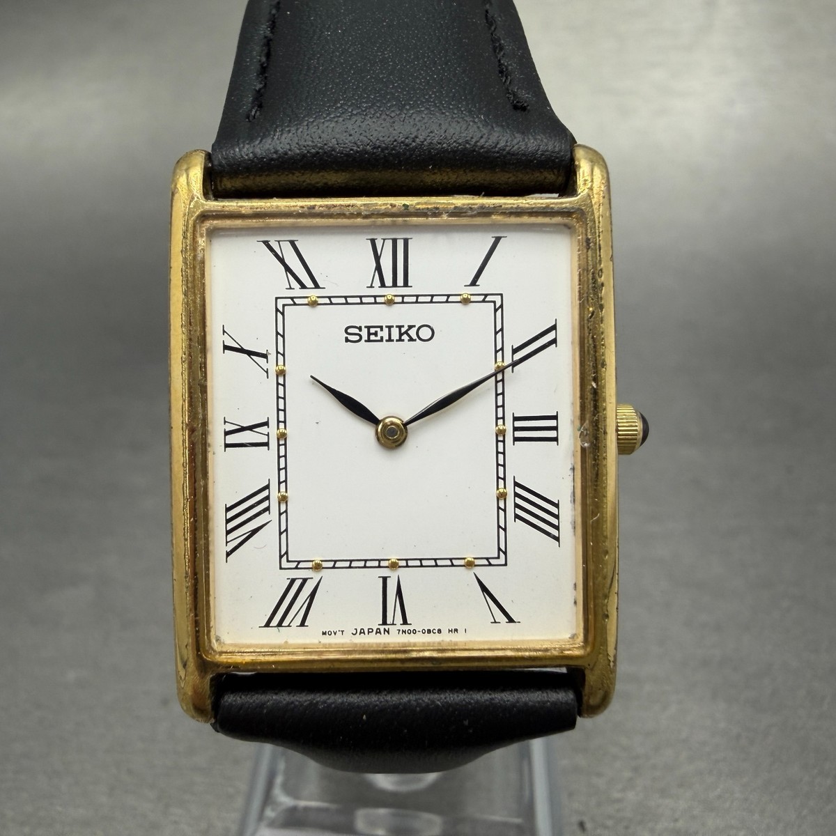 70s~ Vintage SEIKO tank watch 腕時計 スクエア Seiko Tank Watch Men 25mm White Dial Gold Tone Rectangle 7N00-5C70