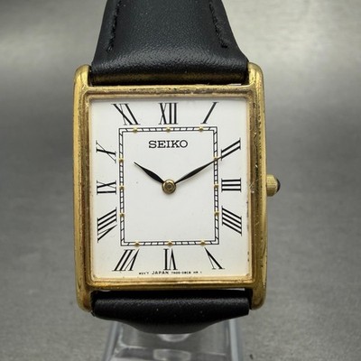 Seiko Tank Watch Men 25mm White Dial Gold Tone Rectangle 7N00-5C70