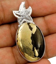 Natural Star Golden Pyrite in Magnetite 925 Solid Sterling Silver Pendant @B4-8