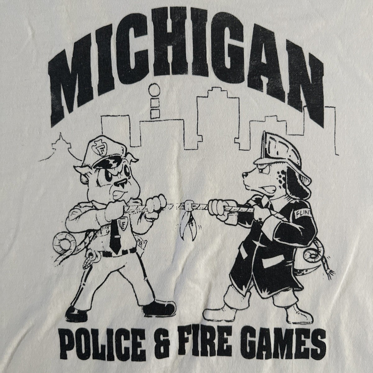 Vintage Michigan Police & Fire Games Shirt XL Flint Football Jersey Cut V-Neck View 3