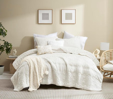 Boho Ivory Quilt Queen Size Bedding Sets with Pillow Sham, Bohemian Lightweight