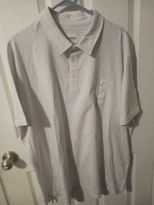 Goodfellow Standard Fit Men's White W/Blue  Pink Strips Polo Shirt XXL