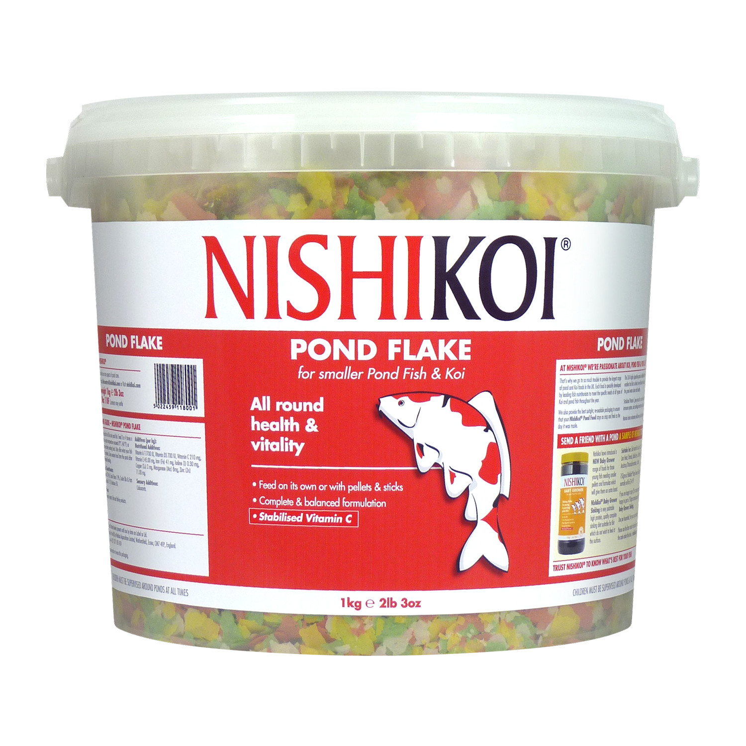 NISHIKOI 1000G BUCKET TUB FLOATING FLAKE FISH FOOD POND KOI GOLDFISH 1KG DIET