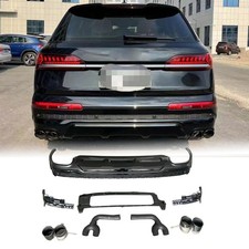 For Audi Q7 2020-23 Gloss Black Rear Bumper Diffuser Lip W/ Silver Exhaust Tips