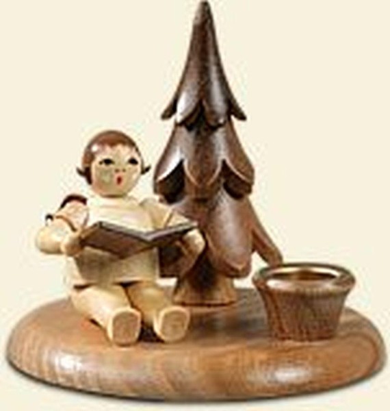 Kerzenhalter Mit BäUmchen Engelmusikant Mit Krone EngelhöHe Ca 6,5 Cm NEU-image