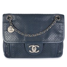 Chanel Navy Perforated Calfskin Small Up In The Air Flap Bag