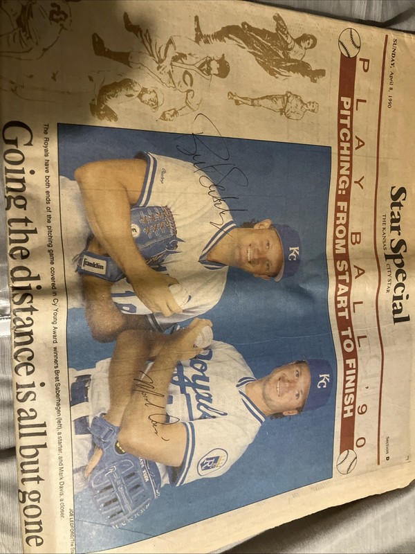 Duel Signed Autographed KC Royals Rare Newspaper Saberhagen Davis Vintage MLB 