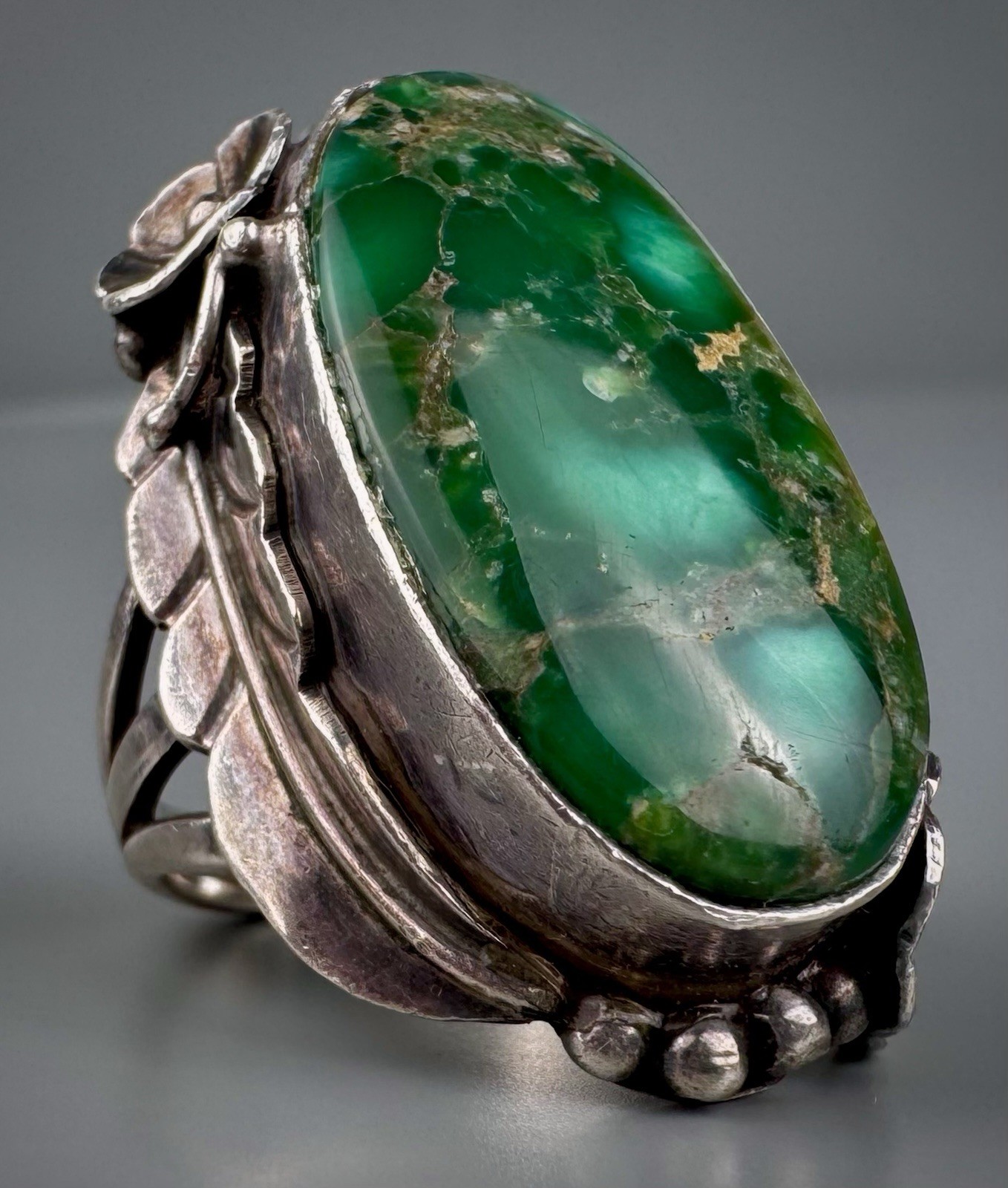 Large Vintage HOPI Sterling Silver HIGH GRADE Turquoise Ring ~ Ramona Loloma