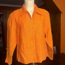 Finity Naturals  100% Linen Jacket Women’s 10 Orange Full Zip Pockets Lagenlook